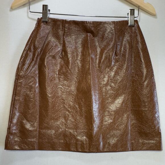 Francescas Miami faux leather Brown mini skirt CS NWT - Picture 2 of 6